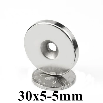 1-20 adet 30x5mm delik:5mm Süper Güçlü Yuvarlak Neodimyum Havşa Halka Mıknatıslar Neodimyum Mıknatıs