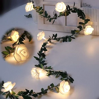 1.5/3 / 6M LED Gül Çiçek Dize İşık Pil Kumandalı Simülasyon Asma Yaprağı Peri İşık Garland Lambası Düğün yılbaşı dekoru