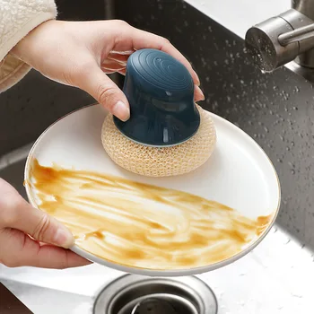 1 ADET Mavi Mutfak Çok Fonksiyonlu Temizleme Topu Kolu Uzun Elyaf Fırça Değiştirilebilir Temizleme Topu Mutfak Temizleme Aksesuarları