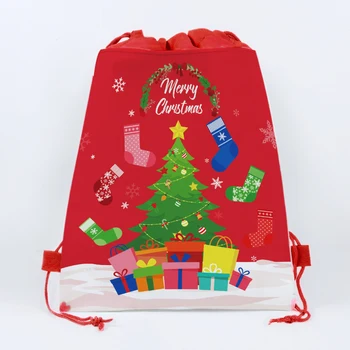 10/12 adet Merry Christmas dokunmamış Hediyeler Ambalaj Çanta Yeni Yıl Noel Ağacı büzgülü sırt çantası Saklama Torbaları Parti Dekorasyon İyilik
