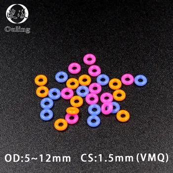 10 ADET / toplu renkli silikon kauçuk O-ring silikon/VMQ kalınlığı 1.5 mm OD 5/6/7/8/9/10/11 / 12mm kauçuk conta O-ring