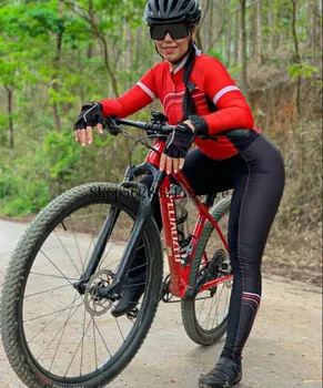 2020 Kadın Triatlon Uzun Kollu Pantolon Sıcak Tek parça Tulumlar Bisiklet Jersey Takım Elbise Tulum Bisiklet Jersey Ropa Kazak