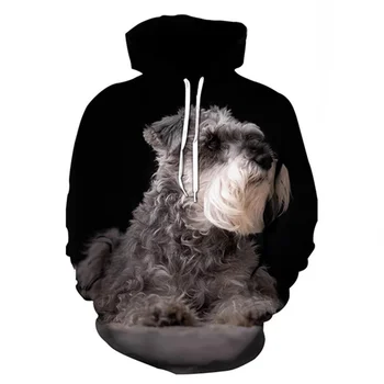 2021 Moda Hayvan Schnauzer Köpek 3D baskılı kapüşonlu svetşört Erkekler Kadınlar Casual Pet Köpek Tasarımları kapüşonlu ceket komik tişörtü siyah ceket