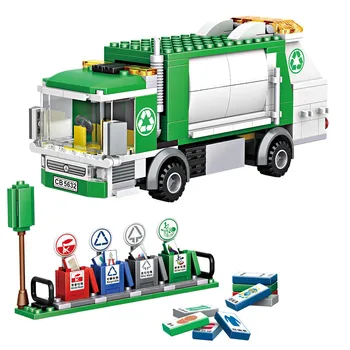2021 Şehir inşaat kamyonu Sanitasyon Kamyon çöp Kamyonu Modeli Yapı Taşları Tuğla Çocuk Oyuncakları