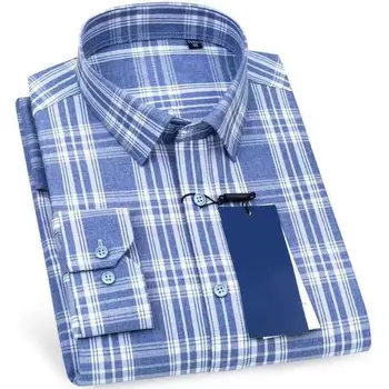2022 Yeni erkek Ekose Pamuklu Elbise Gömlek Erkek Bluz Yüksek Kalite Uzun Kollu Slim Fit İş Casual Gömlek Üstleri Giysi W347