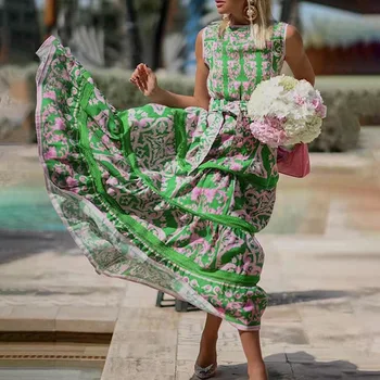 2023 Uzun Bohemian Elbise Kadın Yaz Kadınlar için Çiçek Baskılı Casual Sundress Bayanlar Şık ve Modaya Uygun Plaj Tatil Elbiseler