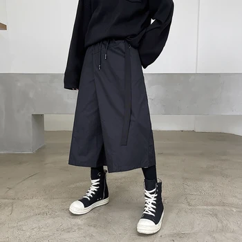 2023 Vintage Gevşek Streetwear Tasarım Harajuku Japonya Düzensiz erkek Rahat Etekler Pantolon Adam Kore Tarzı harem pantolon Erkek