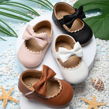 2023 Yeni Bebek Ayakkabıları Bebek Prenses Elbise Ayakkabı Kaymaz Kauçuk Düz Yumuşak Taban PU İlk Yürüyüşe Yenidoğan Bebek Kız Aksesuarları