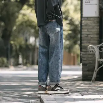 2023 Yeni Kore Moda erkek Şalvar Kot Klasik Unisex Erkek Düz Kot Geniş bacak rahat pantolon Hip Hop Şık Pantolon H54