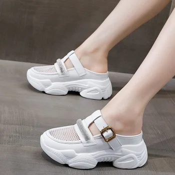 2023 Yeni Moda Kadın Ayakkabı Hakiki Kadın İçi Boş Yaz Platformu Kama Nefes Ayakkabı Sandalet Terlik Tıknaz Ayakkabı