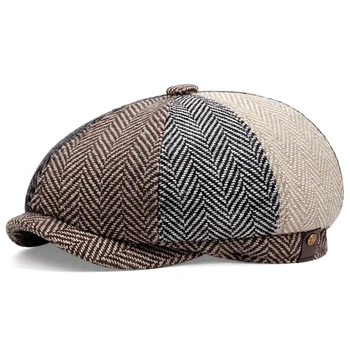 2023 Yeni patchwork Erkek Bere Vintage Edebi Gençlik Sekizgen Şapka Eğlence Açık baba şapkası Pamuk Yetişkin Sonbahar Kış Newsboy Kap
