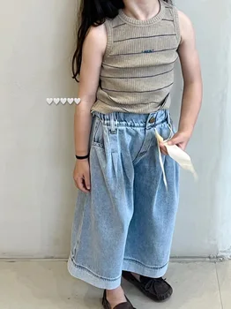2023 Yeni Şık Kız Erkek Kot Pantolon Moda Bahar Çocuk Kot Pantolon 2-8 yıl