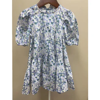 2023 Çiçek Elbise Çocuklar Kız Bebekler için Baskılı Yaz Rahat Gevşek Elbiseler Bebek Vintage Butik Tasarım Kız Giyim