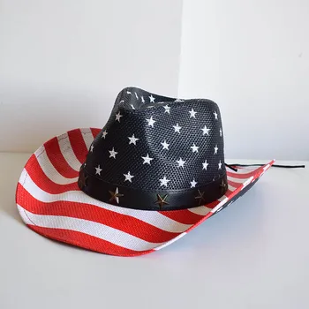 202303-2F040A ıns yaz Amerikan Beş Noktalı Yıldız Çizgili Batı kovboy kağıt çim fedoras kap erkekler kadınlar panama CAZ şapka
