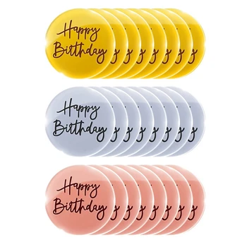 24 Adet Akrilik Kek Toppers Mutlu Doğum Günü Ayna Kek Disk Mini Yuvarlak Kazınmış Kek Topper DIY Kek Dekorasyon