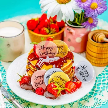 24 Adet Akrilik Kek Toppers Mutlu Doğum Günü Ayna Kek Disk Mini Yuvarlak Kazınmış Kek Topper DIY Kek Dekorasyon 1