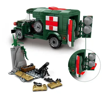 256 adet Askeri Ambulans Yapı Taşları WW2 Asker Araç Tıbbi Ordu Kamyon Asker Araba Tuğla DIY Oyuncak Çocuklar İçin