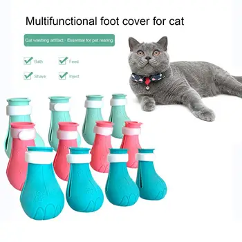 4 Adet Kedi Pençe Kapak Yumuşak Anti-Scratch Silikon Pet Kedi Yavru Banyo Pençe Kapak Çizme Kedi Pet