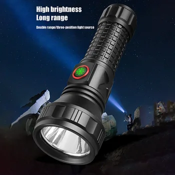 5000MAH Yüksek Güç LED el feneri Çok Fonksiyonlu Lamba 26650 Pil Alüminyum Taşınabilir Güçlü Güçlü Şarj Edilebilir Meşale