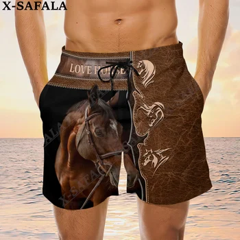 At Hayvanlar Sevgilisi Kovboy Tarzı Erkek yüzme şortu Yaz Plaj Tatil Şort erkek Yüzme Pantolon Yarım Pantolon