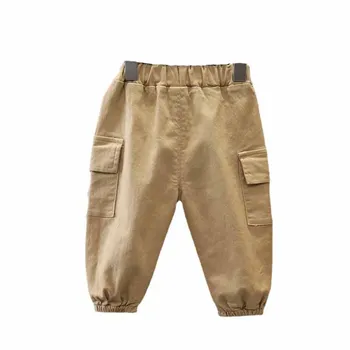 Bahar Çocuk Boys spor pantolonları Sonbahar Yeni Rahat Düz Renk Büyük Cep Kargo Pantolon 0-5 Yıl çocuk pantolonları Işın Ayak Pantolon
