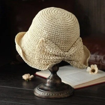 Basit güneş şapkası Çim Dokuma Balıkçı Hasır şapka Güneş Koruma Kova Şapka Kadın Yaz Katlanabilir Güneş Gölgeleme Dokuma güneş şapkası
