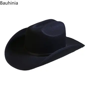 Bauhinia Yeni Vintage Siyah Batı kovboy şapkası Erkekler Kadınlar İçin Geniş Ağız Beyefendi Cowgirl Caz Şapka Kilise Sombrero Hombre Kapaklar