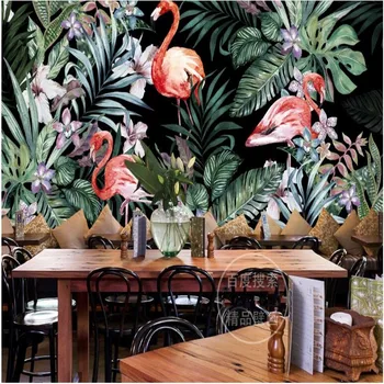 beibehang büyük ölçekli duvar resimleri el-boyalı Avrupa pastoral flamingolar tropikal yağmur ormanı Güneydoğu Asya duvar kağıdı