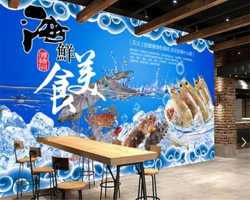 beibehang Ev İç mekanmavi okyanus deniz ürünleri 3d fotoğraf duvar kağıdı restoran dekorasyon duvar mutfak duvar kağıdı papier peint duvar 3d