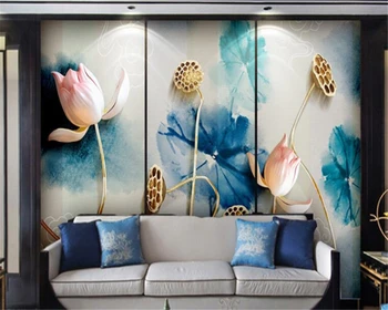 beibehang Yeni Çin mürekkep 3d duvar kağıdı lotus takı basit kabartmalı arka plan duvar dekoratif boyama duvar kağıdı duvarlar için 3 d