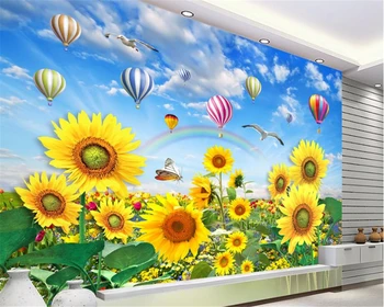 beibehang Çok koyu duvar kağıdı ayçiçeği gülen güzel gün batımı güneş gökkuşağı TV arka plan duvar papel de parede