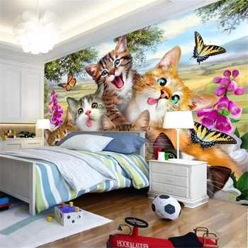 beibehang Özel duvar kağıdı 3d duvar yeni sevimli karikatür çim bir grup kedi selfies gibi çocuk odası duvar kağıtları ev dekor