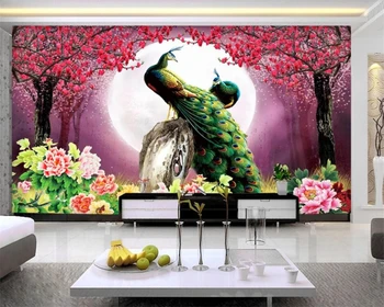 beibehang Özel duvar kağıdı 3D fotoğraf moda pembe şeftali tavuskuşu oturma odası yatak odası TV arka plan duvar dekoratif boyama
