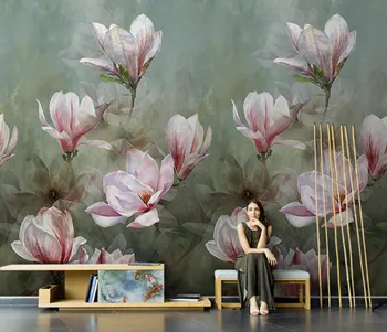 beibehang Özelleştirilmiş yeni Çin el-boyalı çiçek manolya çiçek papel de parede duvar kağıdı oturma odası kanepe arka plan