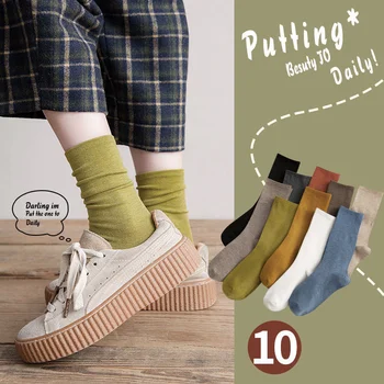CHAOZHU 10 Pairs Çorap Seti Kadın Kızlar Karışık Renkler Temel Günlük Sox Moda Moda Yumuşak Ekip Gevşek Çorap