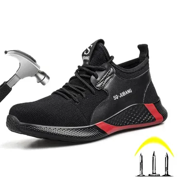 DianSen Yeni Rahat Nefes güvenlik ayakkabıları Erkekler İçin Çelik Burunlu İş Sneaker Delinmez Hombre Örgü Çelik burun Ayakkabı