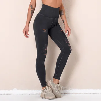 Dikişsiz Delikli Calzas Deportivas Mujer FitnessHip kaldırma Spor Kısa dar Yoga Pantolon Yeni Yıkanmış Spor Giyim