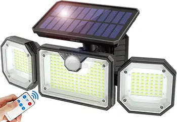Dış mekan güneş enerjili lamba Hareket Sensörü ile emniyet lambası Uzaktan Kumanda ile 3 Dönebilen Kafa 226 LED 6500K Su Geçirmez Projektör