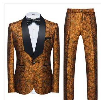 Dış ticaret 2023 yeni çok renkli altın jakarlı erkek takım elbise iki parçalı elbise damat takım elbise sahne takım elbise iki parçalı çok renkli isteğe bağlı
