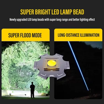 E2 Yüksek Güç LED el feneri 2000m Uzun Aydınlatma Mesafesi Spot Şarj Edilebilir Zoom meşale çalışma ışığı Kamp Balıkçılık Fener