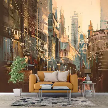 El-boyalı şehir sokak 3D oturma odası yatak odası özel kendinden yapışkanlı duvar kağıdı duvar