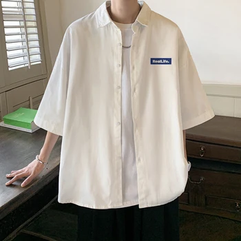 Erkek Büyük Boy Gömlek Baskı Moda Erkek Mektubu Bluz Beyaz 5xl Büyük Boy Gömlek Yarım Kollu Rahat Erkekler için Yeni Giyim