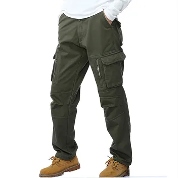 Erkek Kalın Sıcak Kargo Pantolon kış pantolonları Erkekler Rahat Polar Cepler Kürk Pantolon Askeri Artı Boyutu 40 Gevşek Baggy Jogger Erkek