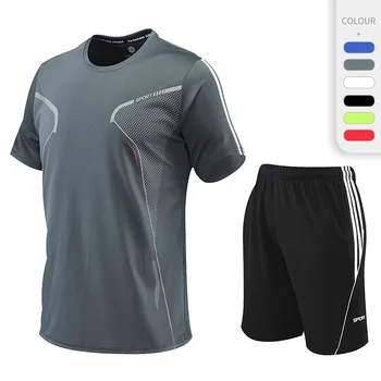 Erkek Koşu Setleri Spor Salonu Spor spor takımları Hızlı Kuru T-Shirt + Şort Spor Egzersiz Eğitimi Spor Giyim