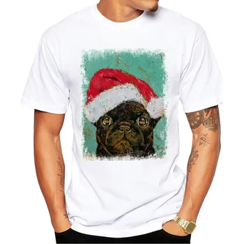 Erkek Noel T-shirt Moda Santa Pug Baskılı Erkek T Shirt Kısa kollu Komik Vintage Tops