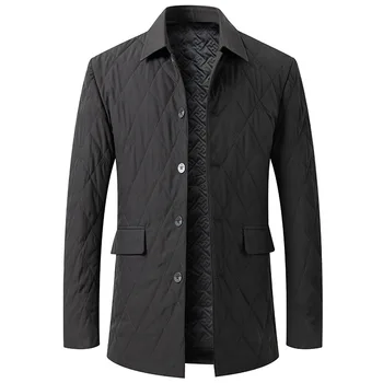 Erkek pamuklu giysiler Moda Rahat Yaka Ceket Gri / Siyah Ceket Artı Boyutu Kalınlaşma Parti Giyim Moda Tasarım Erkek kışlık kıyafet