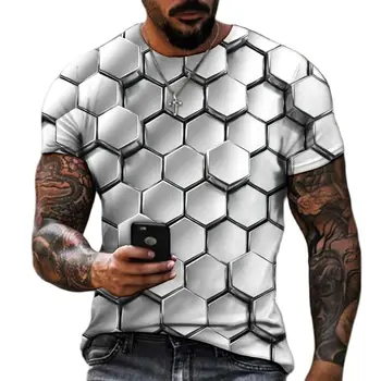 Erkek Yaz 3D Soyut Baskı T-Shirt Moda Hip Hop O-Boyun Kısa Kollu Harajuku Nefes Büyük Boy T-Shirt Erkek Giyim 1