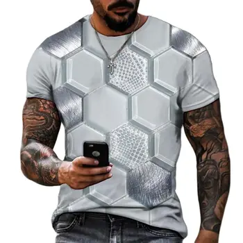 Erkek Yaz 3D Soyut Baskı T-Shirt Moda Hip Hop O-Boyun Kısa Kollu Harajuku Nefes Büyük Boy T-Shirt Erkek Giyim 2