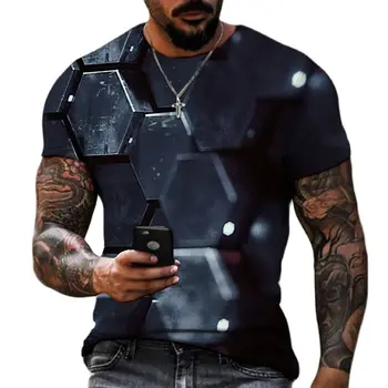 Erkek Yaz 3D Soyut Baskı T-Shirt Moda Hip Hop O-Boyun Kısa Kollu Harajuku Nefes Büyük Boy T-Shirt Erkek Giyim 5