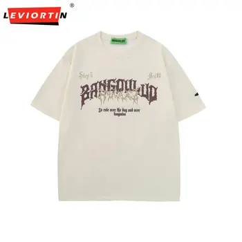 Erkekler Harajuku Streetwear Tshirt Hip Hop Mektup Grafik Baskı Punk Gotik T Shirt 2023 Yaz Moda Amerikan Tarzı pamuklu üst giyim